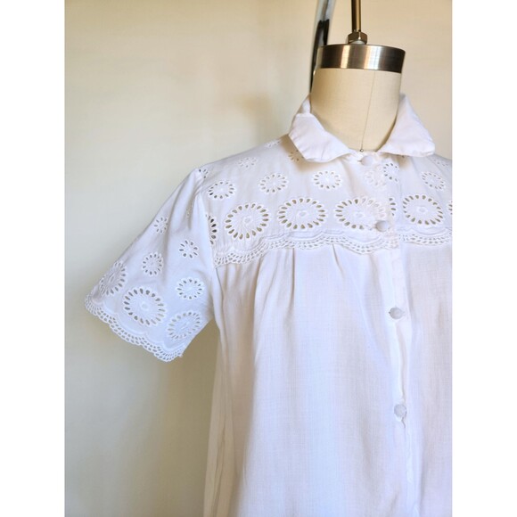 Vintage French White Night Gown Dress - White Eyelet Bed Dress 80s 90s XS - S - Picture 3 of 7